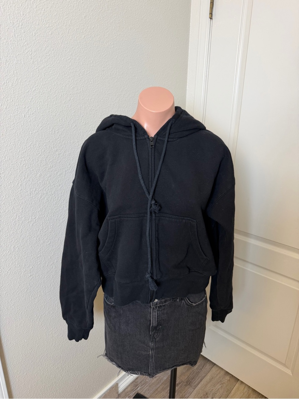 TNA Black Hooded Zip Puffer Jacket